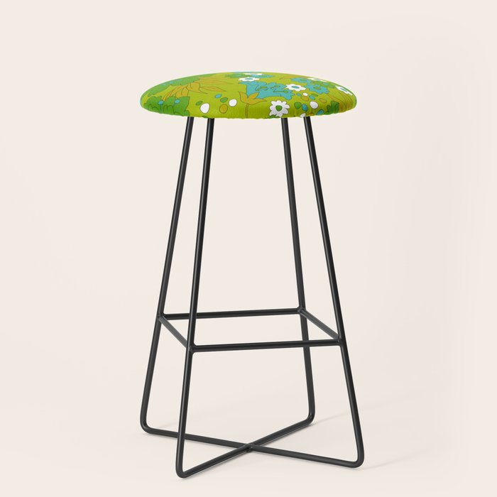 Green, Turquoise, and White Retro Flower Design Pattern Stool Gallery Image 1