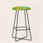 Green, Turquoise, and White Retro Flower Design Pattern Stool Gallery Image 1