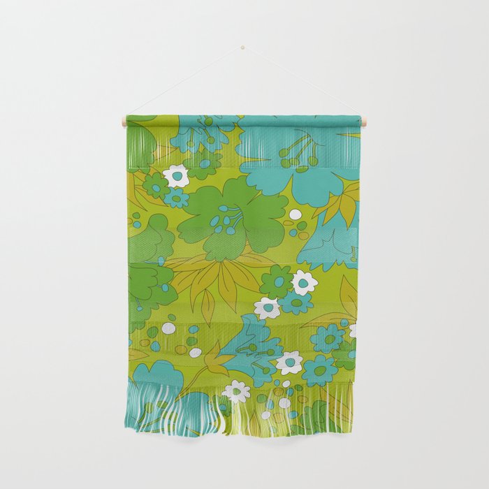 Green, Turquoise, and White Retro Flower Design Pattern Wall Hanging Gallery Image 1