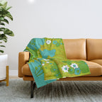 Green, Turquoise, and White Retro Flower Design Pattern Throw Blanket Gallery Image 1