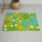 Green, Turquoise, and White Retro Flower Design Pattern Rug Gallery Image 1