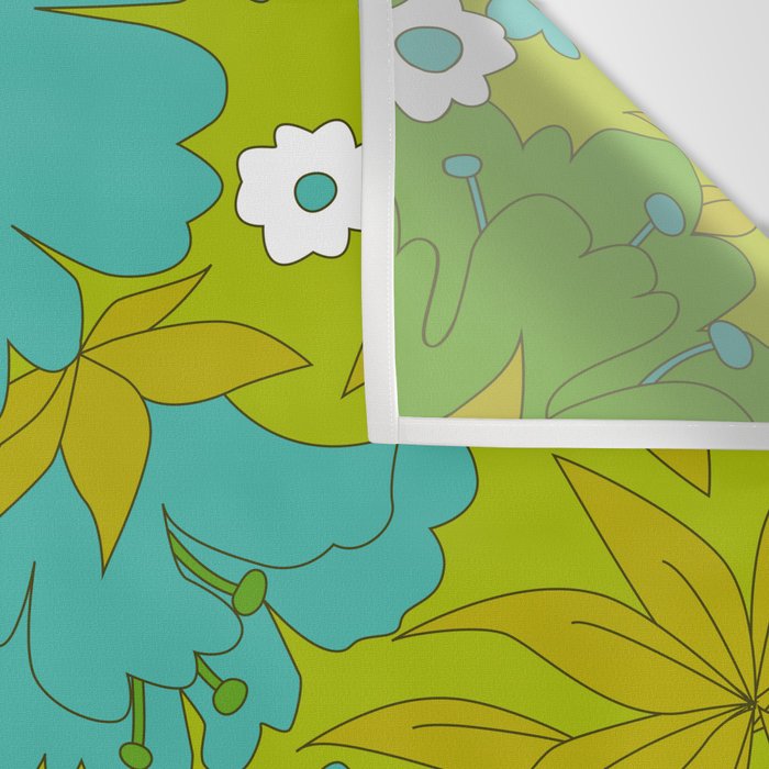 Green, Turquoise, and White Retro Flower Design Pattern Wall Tapestry Gallery Image 3