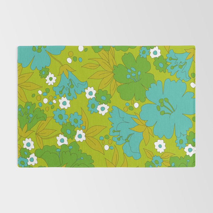 Green, Turquoise, and White Retro Flower Design Pattern Rug Gallery Image 2