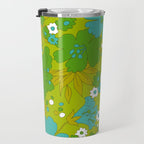 Green, Turquoise, and White Retro Flower Design Pattern Travel Mug Gallery Image 3