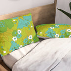 Green, Turquoise, and White Retro Flower Design Pattern Pillow Sham Gallery Image 2