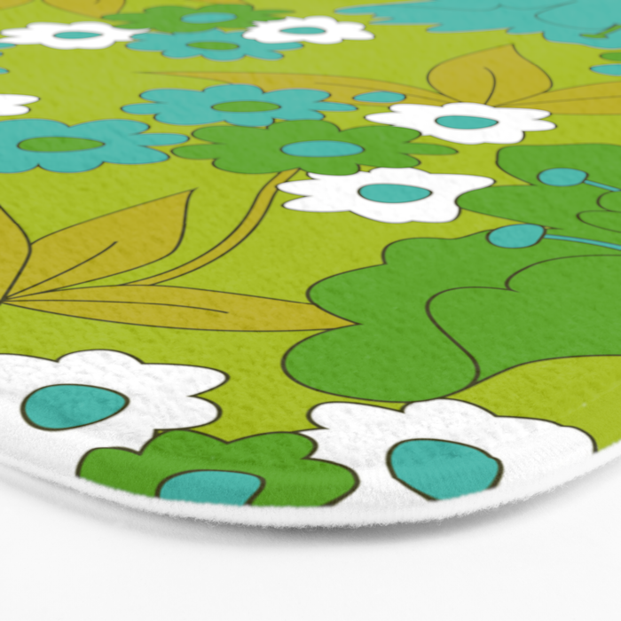 Green, Turquoise, and White Retro Flower Design Pattern Bath Mat Gallery Image 3