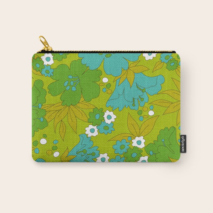 Green, Turquoise, and White Retro Flower Design Pattern Carry All Pouch Gallery Image 1
