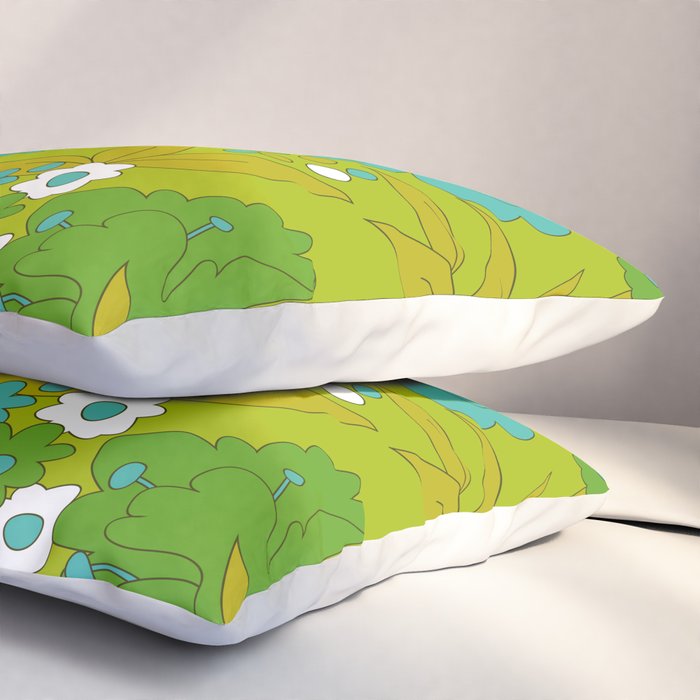 Green, Turquoise, and White Retro Flower Design Pattern Pillow Sham Gallery Image 3