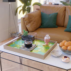 Green, Turquoise, and White Retro Flower Design Pattern Serving Tray Gallery Image 2