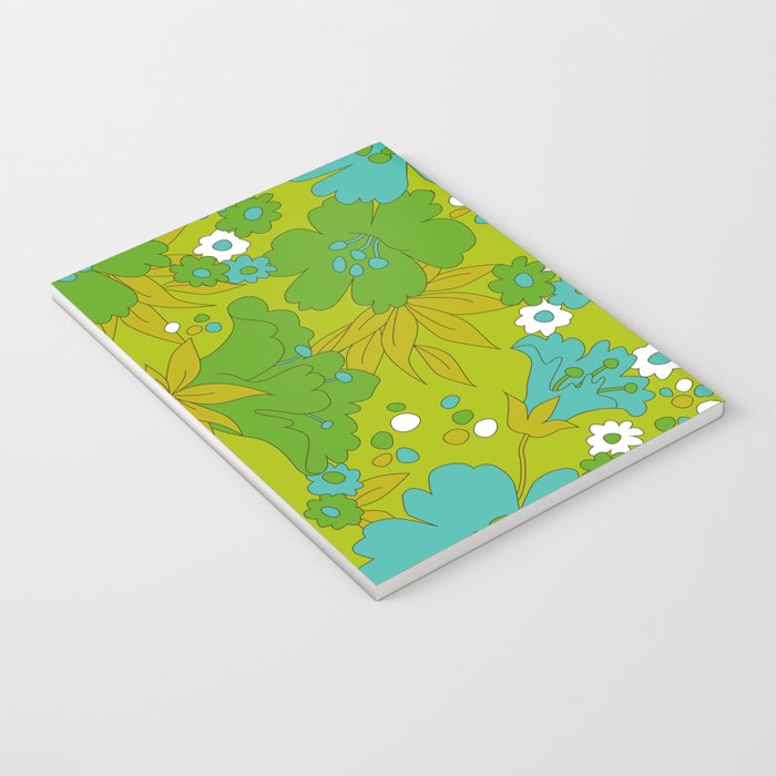 Green, Turquoise, and White Retro Flower Design Pattern Notebook Gallery Image 3