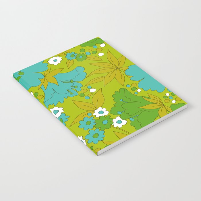 Green, Turquoise, and White Retro Flower Design Pattern Notebook Gallery Image 2