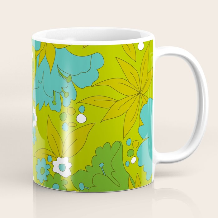 Green, Turquoise, and White Retro Flower Design Pattern Coffee Mug Gallery Image 1