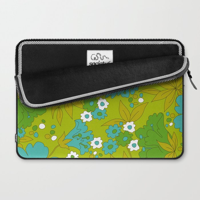 Green, Turquoise, and White Retro Flower Design Pattern Laptop Sleeve Gallery Image 2