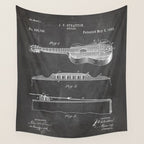 Acoustic Guitar Patent - Guitar Player Music Lover Art - Black Chalkboard Wall Tapestry Gallery Image 4