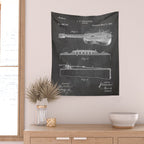 Acoustic Guitar Patent - Guitar Player Music Lover Art - Black Chalkboard Wall Tapestry Gallery Image 2