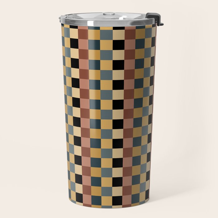 Checkered Multicolor Pattern XI Retro Midcentury Travel Mug Gallery Image 2
