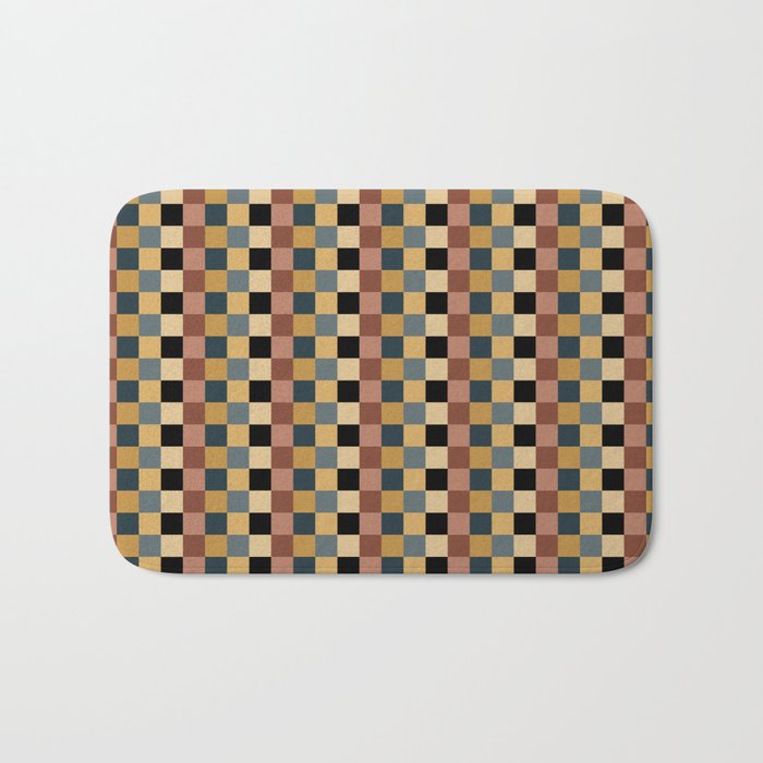 Checkered Multicolor Pattern XI Retro Midcentury Bath Mat Gallery Image 1