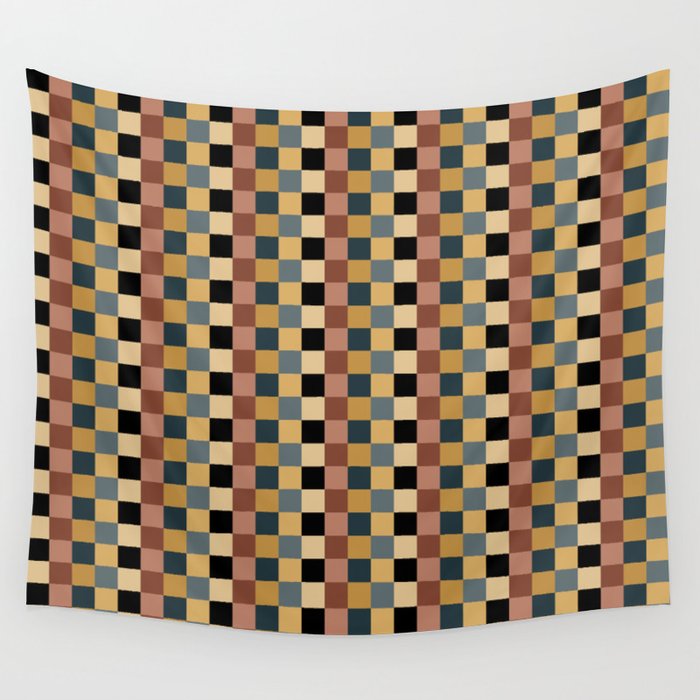 Checkered Multicolor Pattern XI Retro Midcentury Wall Tapestry Gallery Image 4