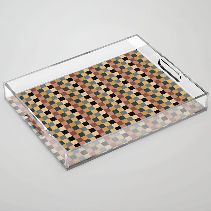 Checkered Multicolor Pattern XI Retro Midcentury Acrylic Tray Gallery Image 1