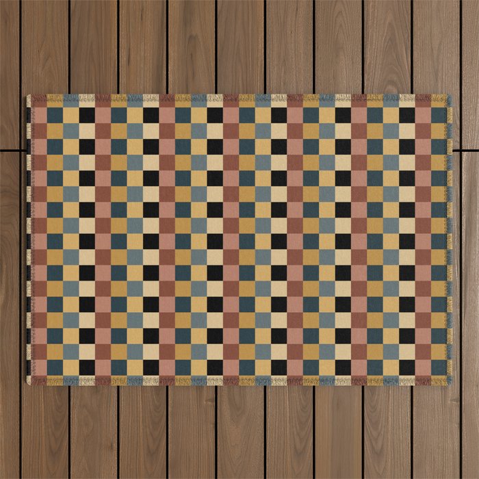 Checkered Multicolor Pattern XI Retro Midcentury Outdoor Rug Gallery Image 1