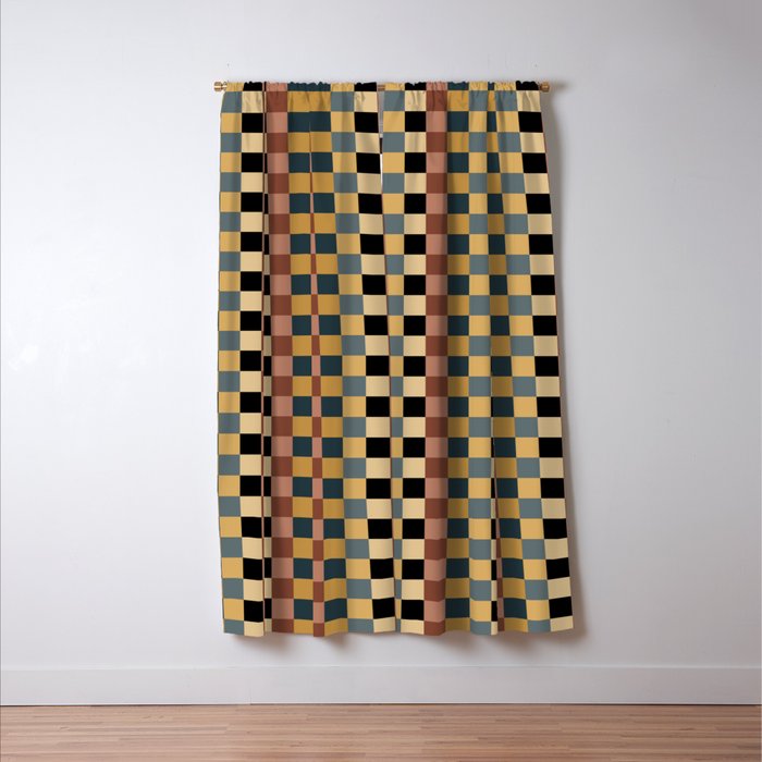 Checkered Multicolor Pattern XI Retro Midcentury Window Curtain Gallery Image 3