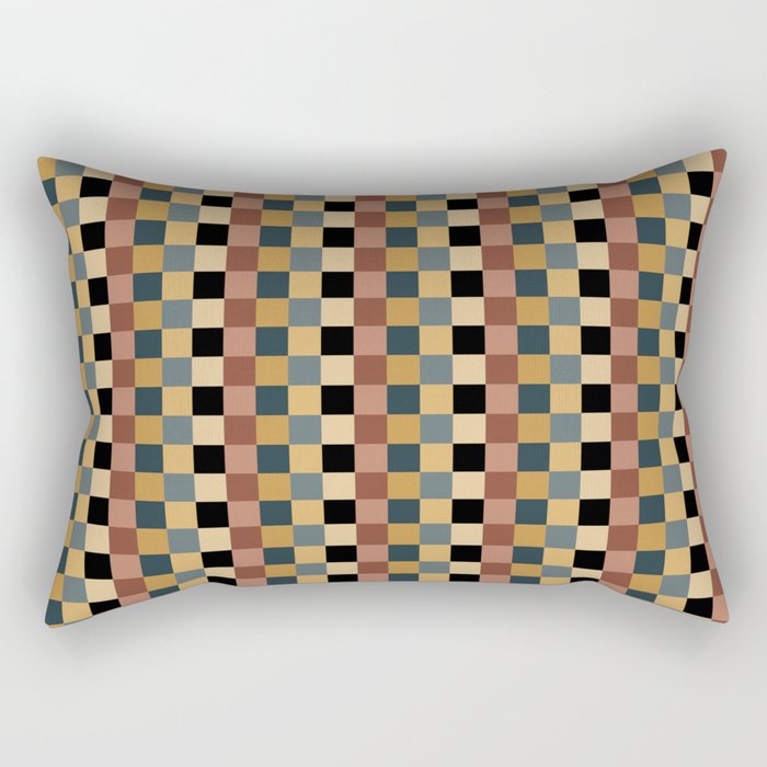 Checkered Multicolor Pattern XI Retro Midcentury Rectangular Pillow Gallery Image 1