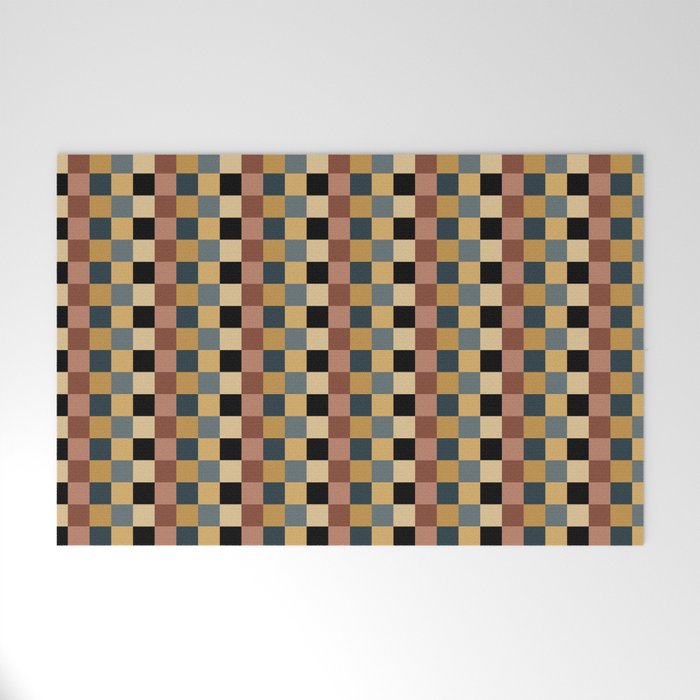 Checkered Multicolor Pattern XI Retro Midcentury Welcome Mat Gallery Image 1