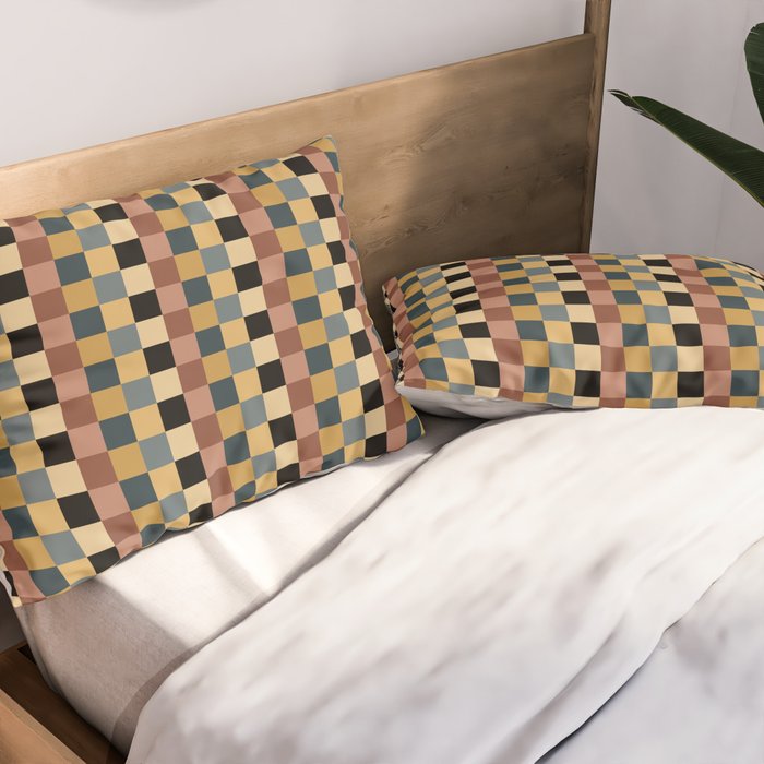 Checkered Multicolor Pattern XI Retro Midcentury Pillow Sham Gallery Image 2