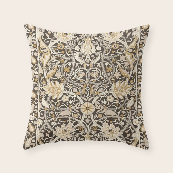 William Morris Bullerswood Charcoal Mustard Throw Pillow Gallery Image 6