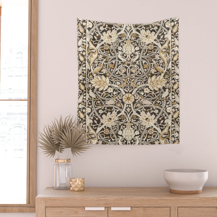 William Morris Bullerswood Charcoal Mustard Wall Tapestry Gallery Image 2