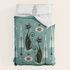 Mid Century Meow Atomic Kitty Christmas ©studioxtine Duvet Cover Gallery Image 6