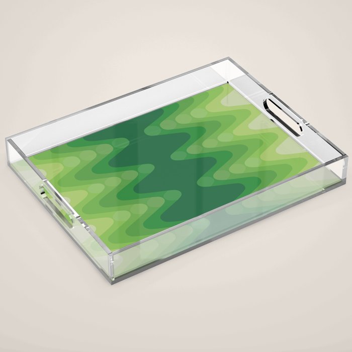 Retro 1970s Style Sonic Wave Pattern 230 Green Acrylic Tray Gallery Image 1