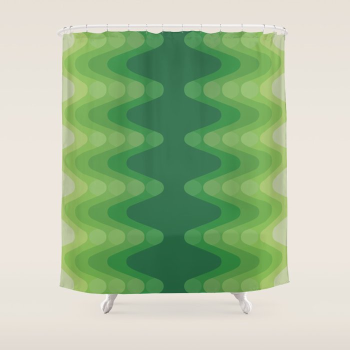 Retro 1970s Style Sonic Wave Pattern 230 Green Shower Curtain Gallery Image 1