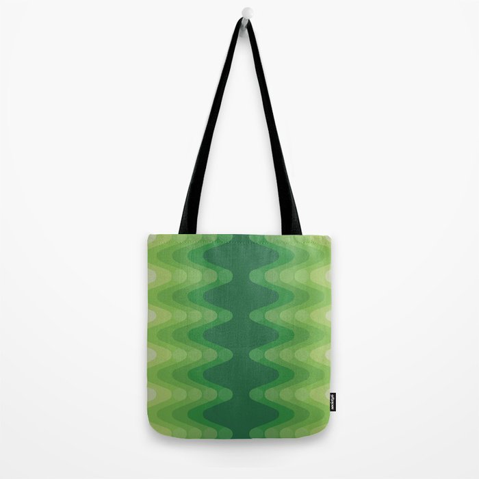 Retro 1970s Style Sonic Wave Pattern 230 Green Tote Bag Gallery Image 2