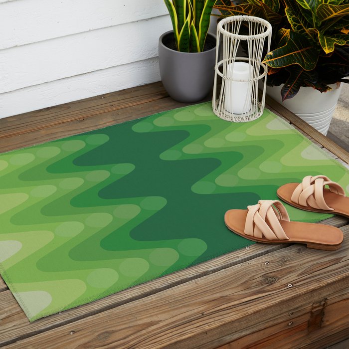 Retro 1970s Style Sonic Wave Pattern 230 Green Outdoor Rug Gallery Image 2