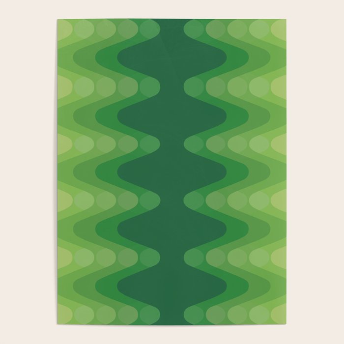 Retro 1970s Style Sonic Wave Pattern 230 Green Poster Gallery Image 1