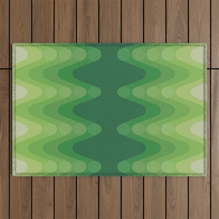 Retro 1970s Style Sonic Wave Pattern 230 Green Outdoor Rug Gallery Image 1