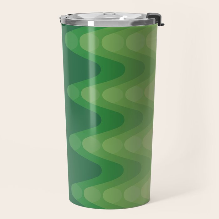 Retro 1970s Style Sonic Wave Pattern 230 Green Travel Mug Gallery Image 2
