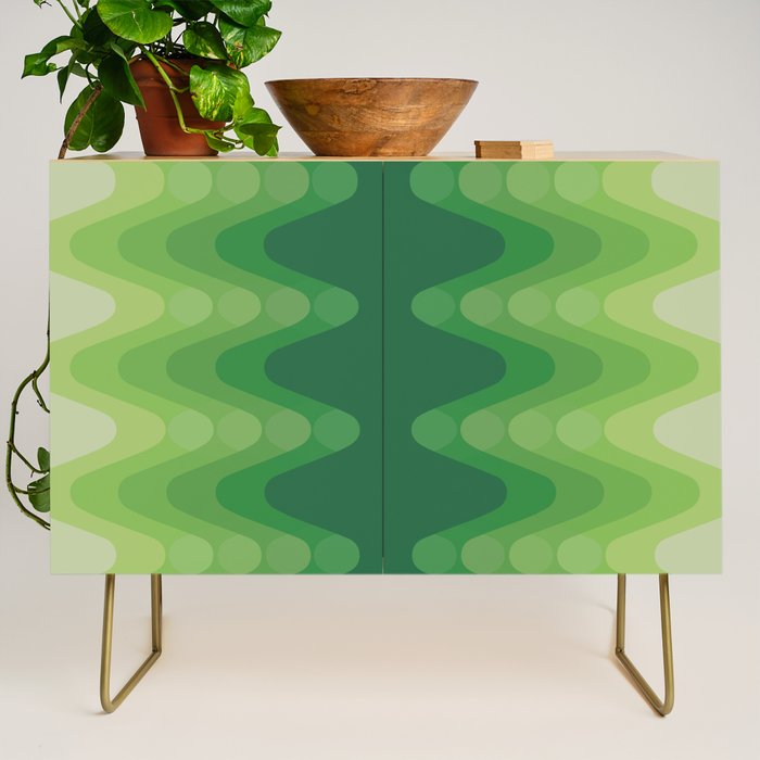 Retro 1970s Style Sonic Wave Pattern 230 Green Credenza Gallery Image 1