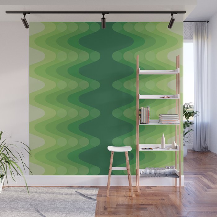 Retro 1970s Style Sonic Wave Pattern 230 Green Wall Mural Gallery Image 1