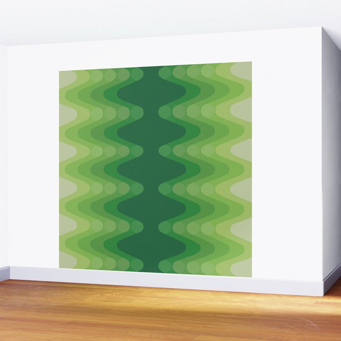 Retro 1970s Style Sonic Wave Pattern 230 Green Wall Mural Gallery Image 2