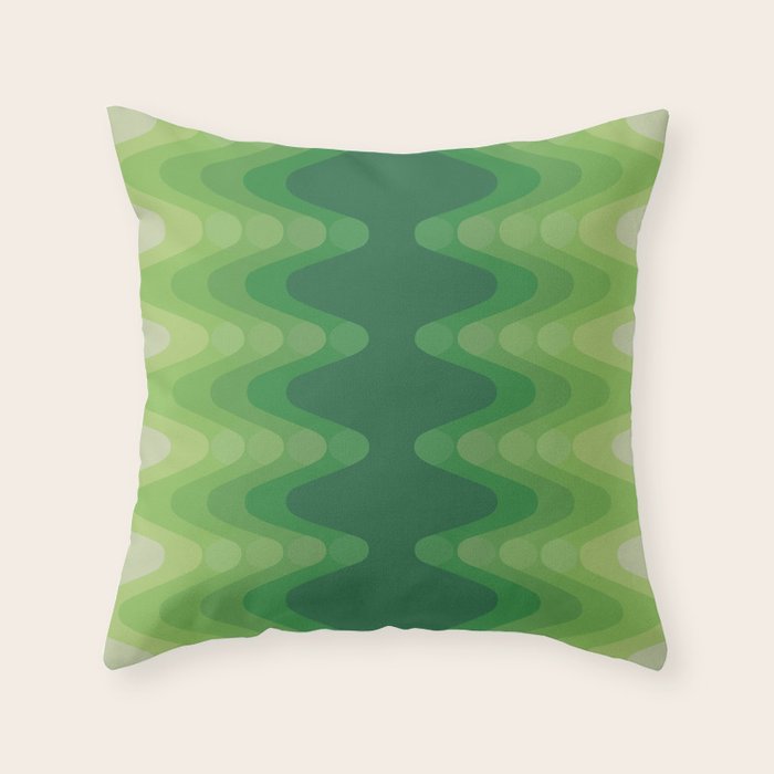 Retro 1970s Style Sonic Wave Pattern 230 Green Throw Pillow Gallery Image 1
