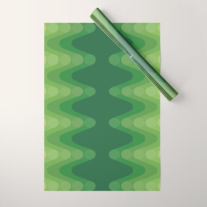 Retro 1970s Style Sonic Wave Pattern 230 Green Wrapping Paper Gallery Image 1