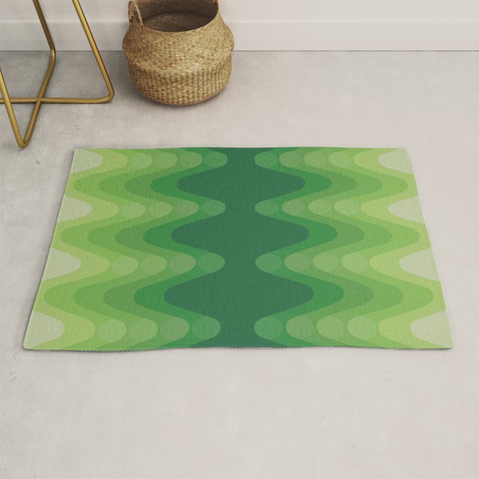 Retro 1970s Style Sonic Wave Pattern 230 Green Rug Gallery Image 1