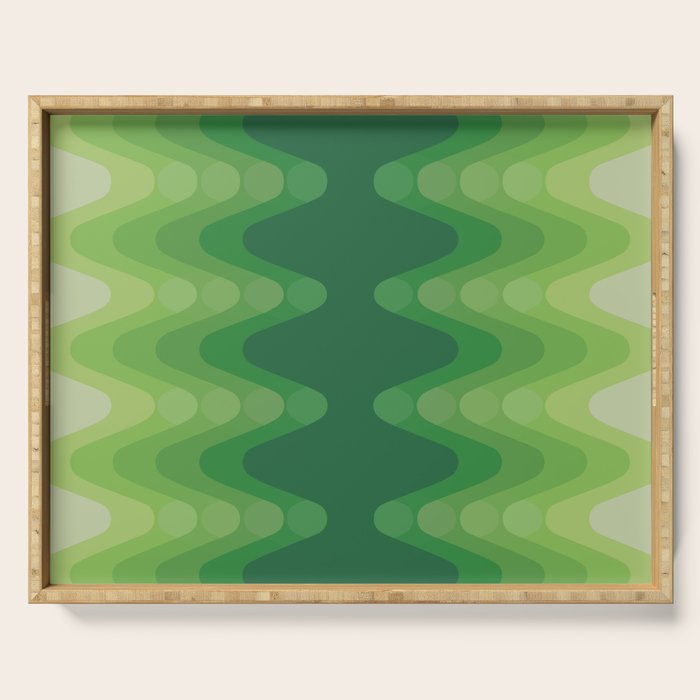 Retro 1970s Style Sonic Wave Pattern 230 Green Serving Tray Gallery Image 1