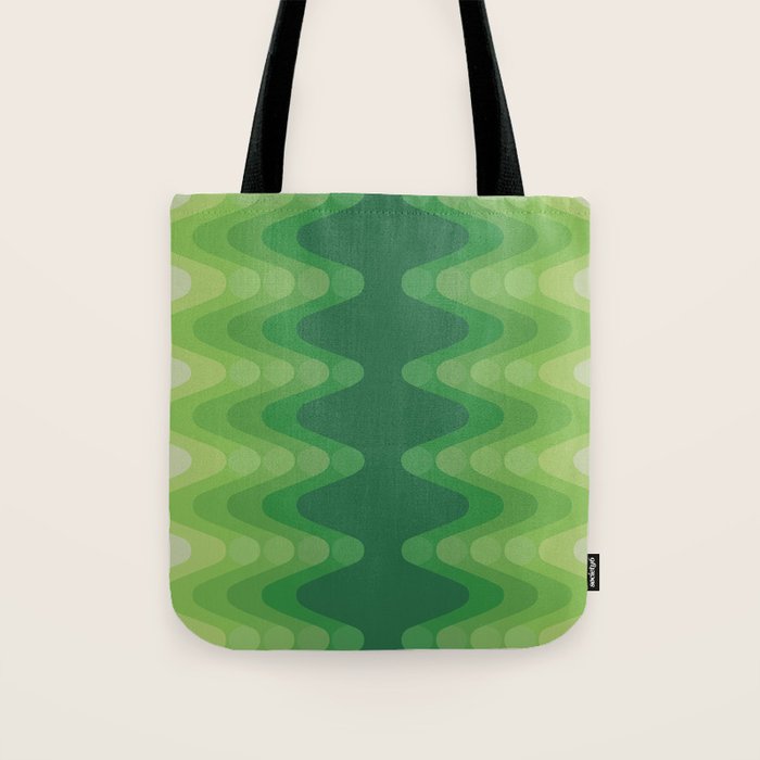 Retro 1970s Style Sonic Wave Pattern 230 Green Tote Bag Gallery Image 1