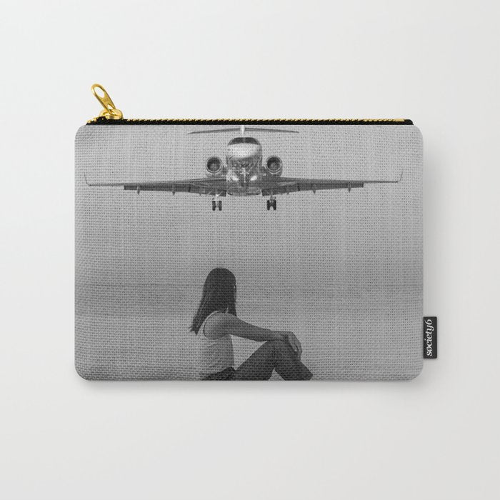 Steady As She Goes IV; aircraft coming in for an island landing black and white photography photographs photograph Carry All Pouch Gallery Image 1