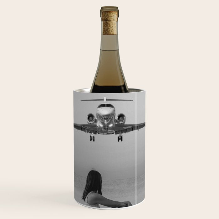 Steady As She Goes IV; aircraft coming in for an island landing black and white photography photographs photograph Wine Chiller Gallery Image 1