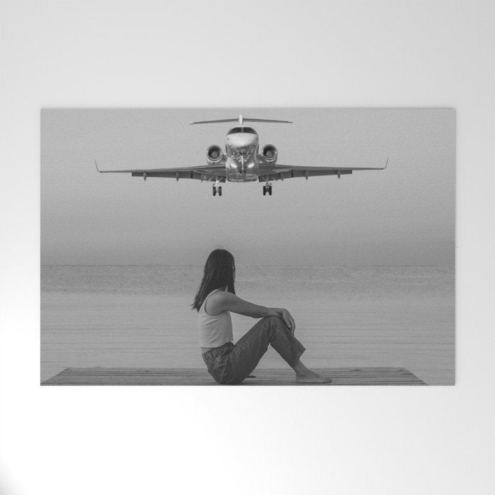 Steady As She Goes IV; aircraft coming in for an island landing black and white photography photographs photograph Welcome Mat Gallery Image 1