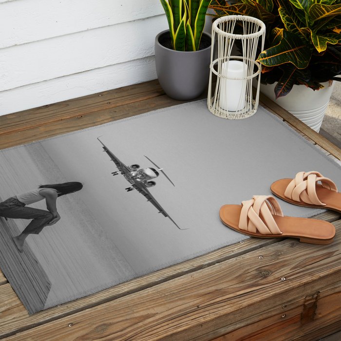 Steady As She Goes IV; aircraft coming in for an island landing black and white photography photographs photograph Outdoor Rug Gallery Image 2